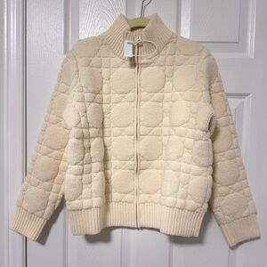 Dior Ivory 100% Fine Wool Cannage Pattern Cardigan